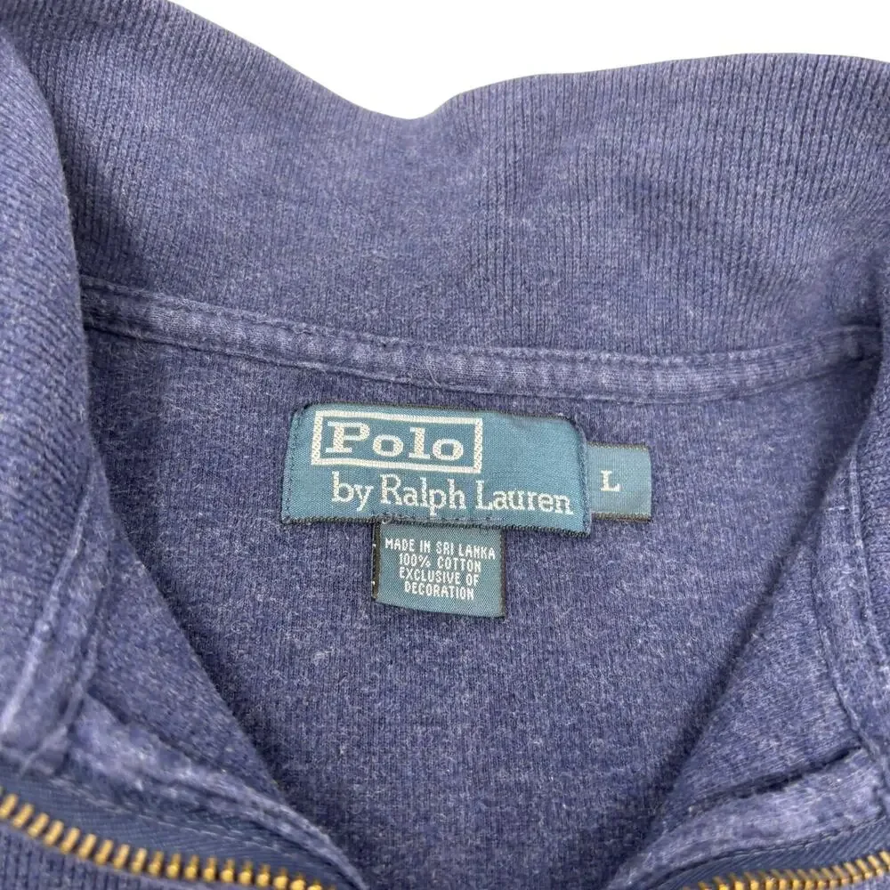 Polo Ralph Lauren Large Blue 1/4 Zip Cotton Pullover Long Sleeve Sweater